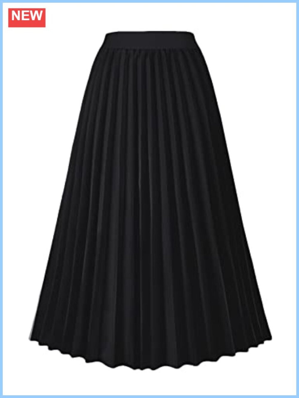 Pleated A-Line High Waist Midi Skirt Elastic Waist Flowy Swing